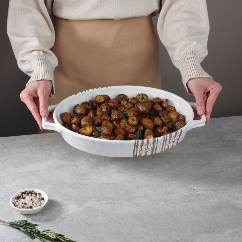 MILLIMI Форма для запекания и сервировки овал.с ручками, керамика, 36,5х23х6см, 1,7л, белая - #11