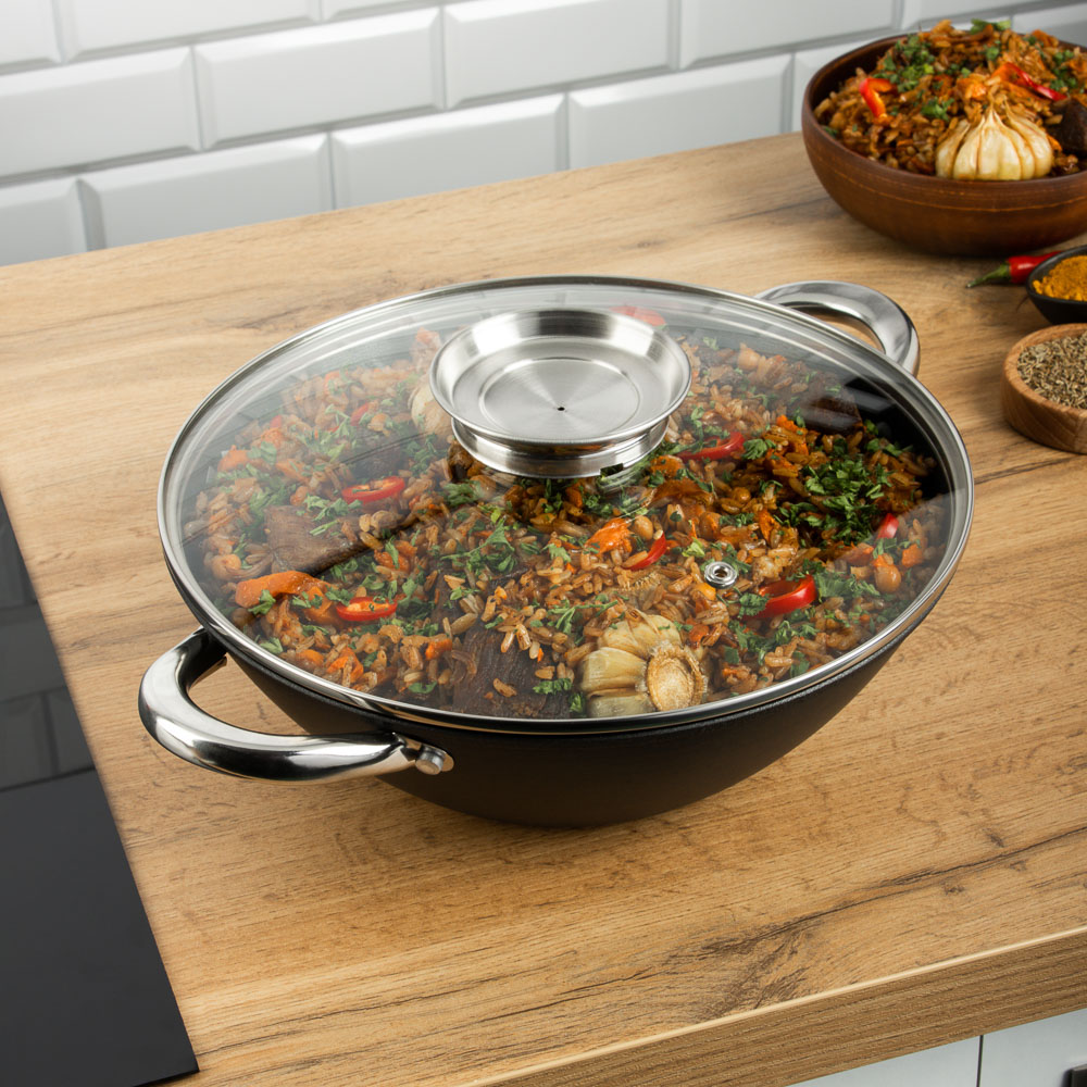 SATOSHI Казан чугун,30см,4,4л,антипр.покр,решетка,стекл.крыш,нейлон.лопатка,бамб.палочки,индукция - #10