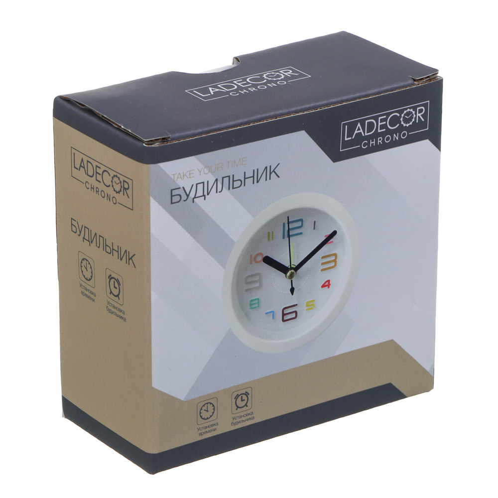 LADECOR CHRONO Будильник, 8,5x8,5x3,5 см, пластик, 1хАА, цвет белый - #5