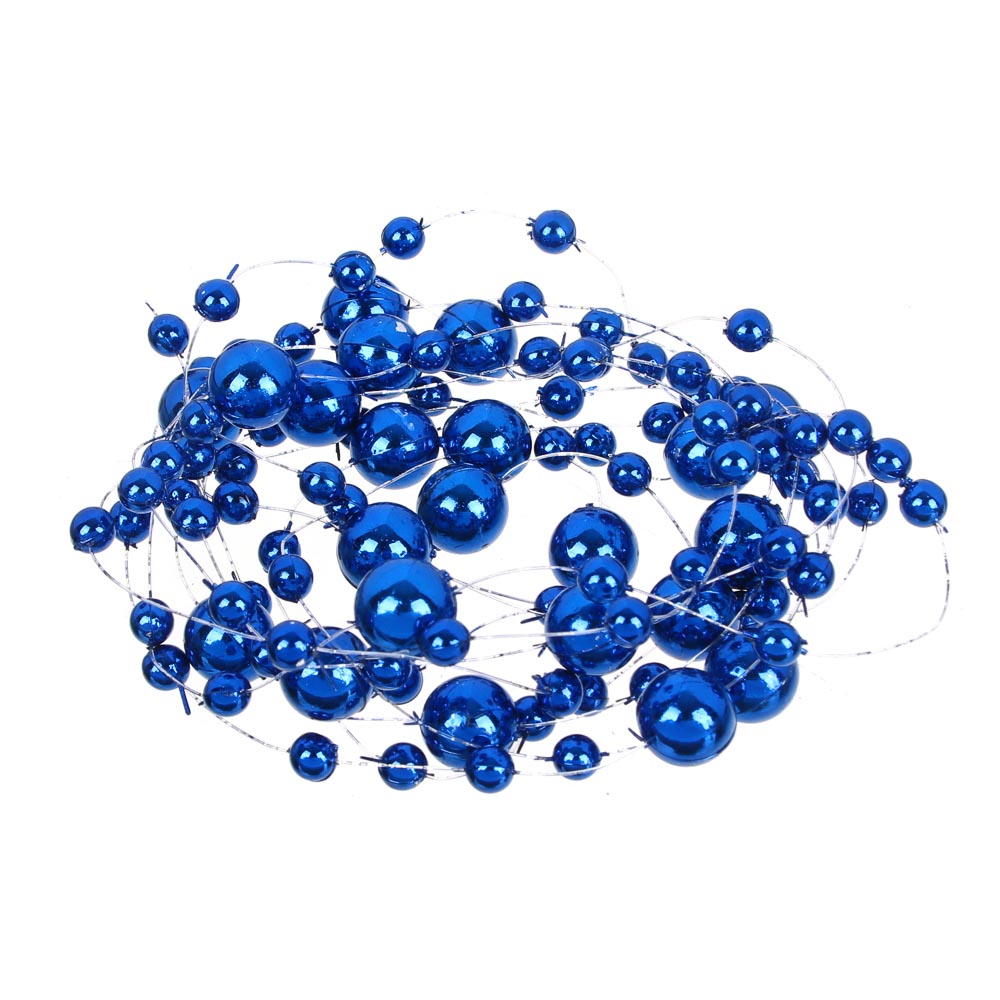 СНОУ БУМ Бусы декоративные, шары разных диаметров, 200см, пластик, цвет синий (А06) - #1