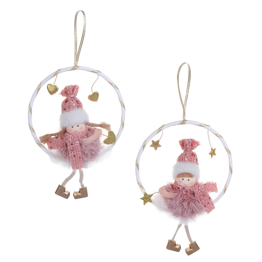 СНОУ БУМ Сувенир елочный Ангелочек 22 см, полиэстер, розовый, 2 вида - #1