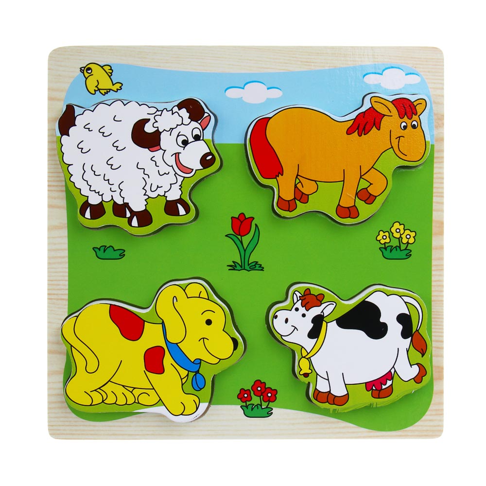 ИГРОЛЕНД Игрушка развивающая "Рамка вкладка", 4 элемента, 14,5х14,5х1см, дерево, 16 дизайнов - #1