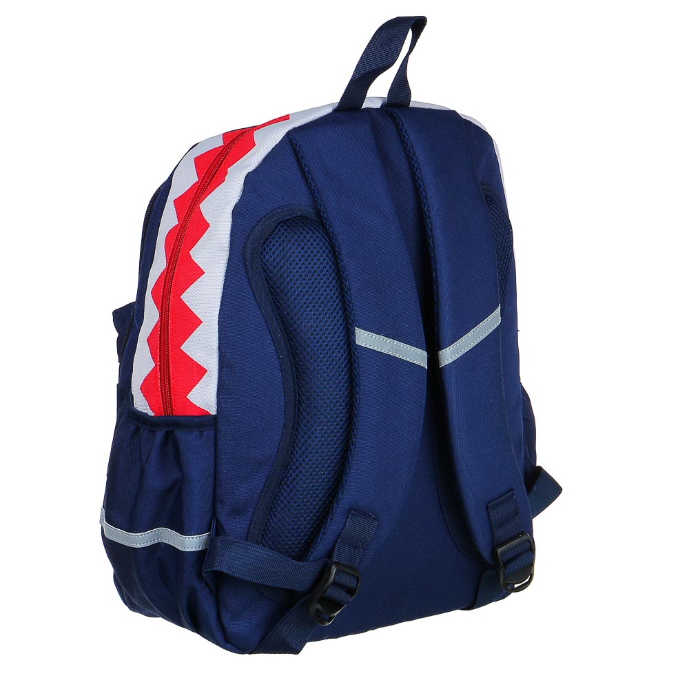 Рюкзак подростковый 39x30x19,5см, 2 отд., 3 карм., аппликация, принт в форме зубов акулы, ПЭ, синий - #3