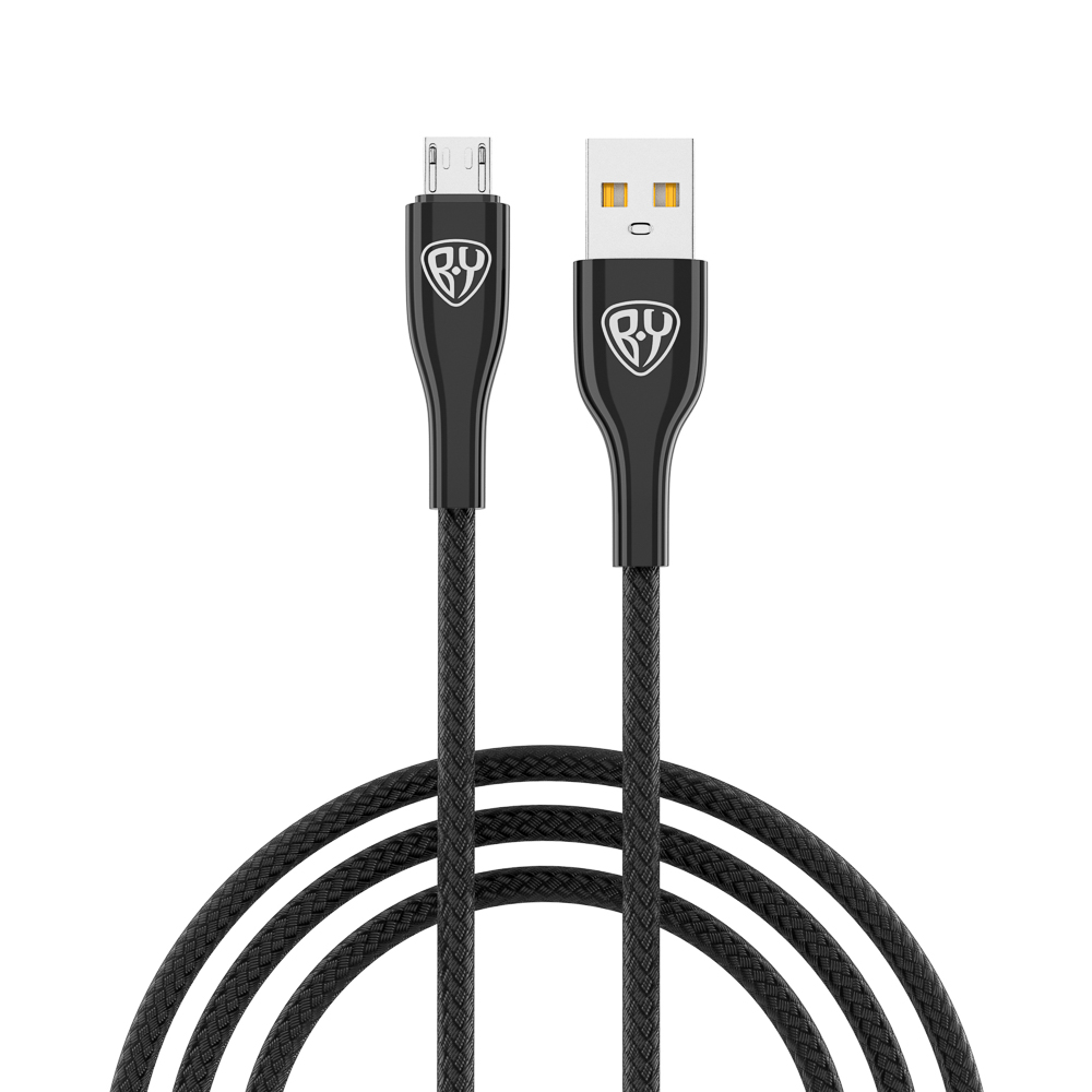 BY Кабель для зарядки Smart Micro USB, 1м, 3A, Быстрая зарядка QC 3.0, тканевая оплетка, черный - #1