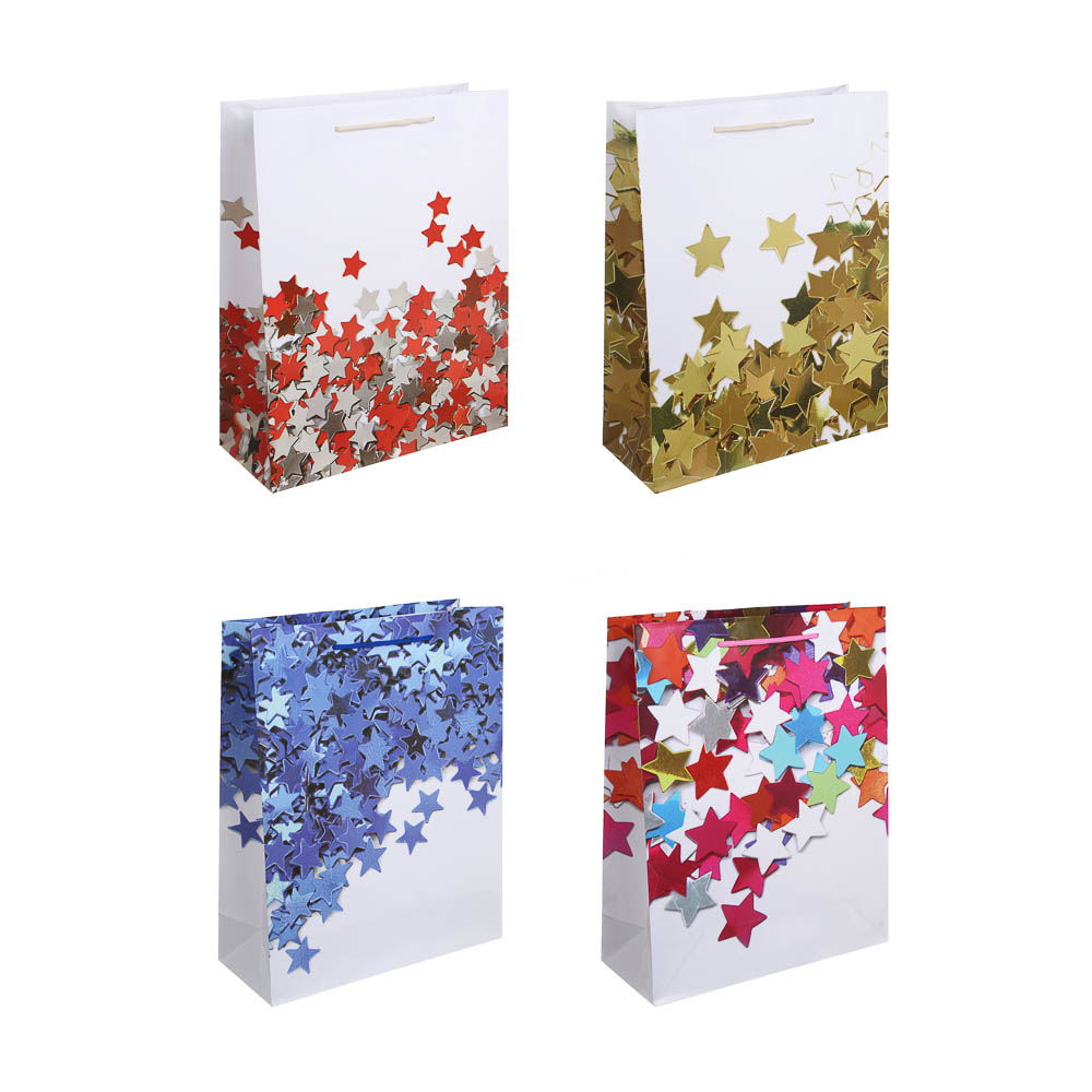 Пакет подарочный бумажный тм LADECOR, L 26x32x10 см, 4 цвета, звезды - #1