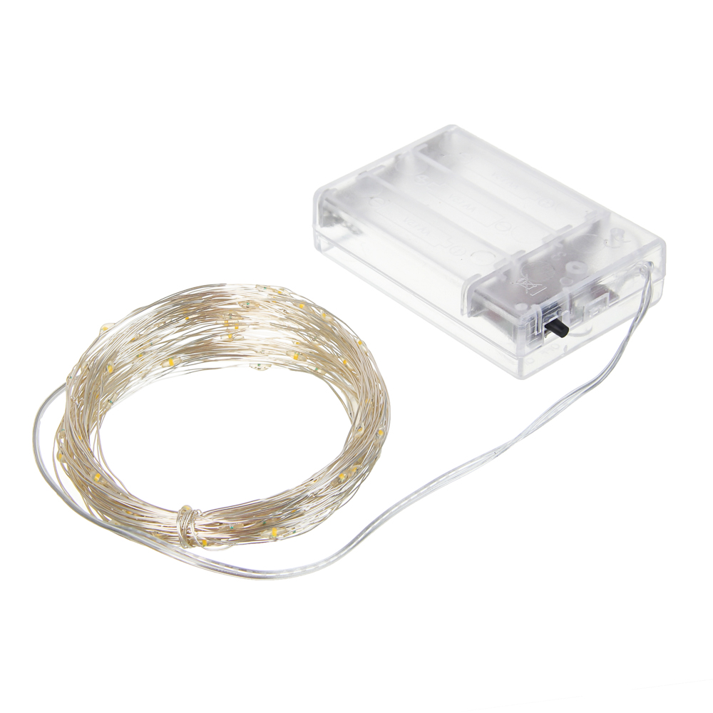 СНОУ БУМ Гирлянда эл. нить росы, 10м, 100LED, шампань, 8 режимов, провол. серебр. цвет, 3хАА - #3