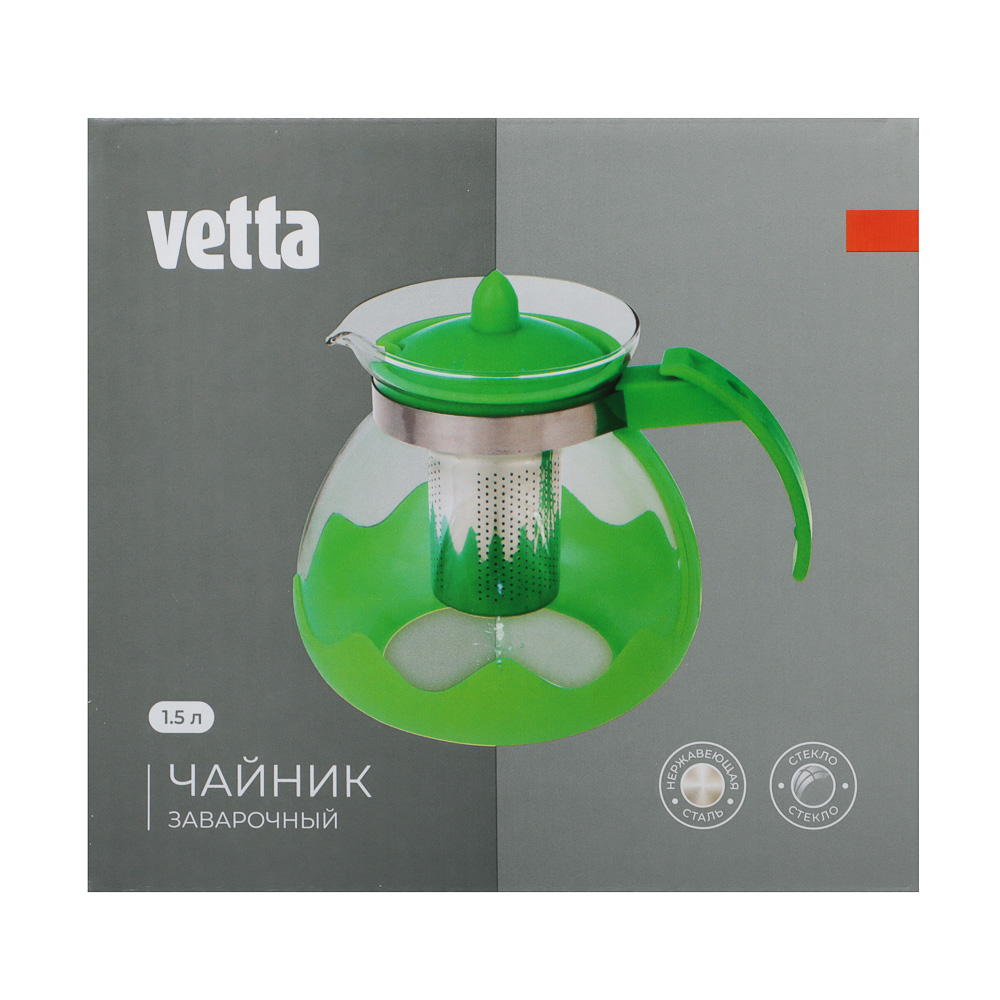VETTA Классик Чайник заварочный 1,5л, стекло, нерж.сталь - #8