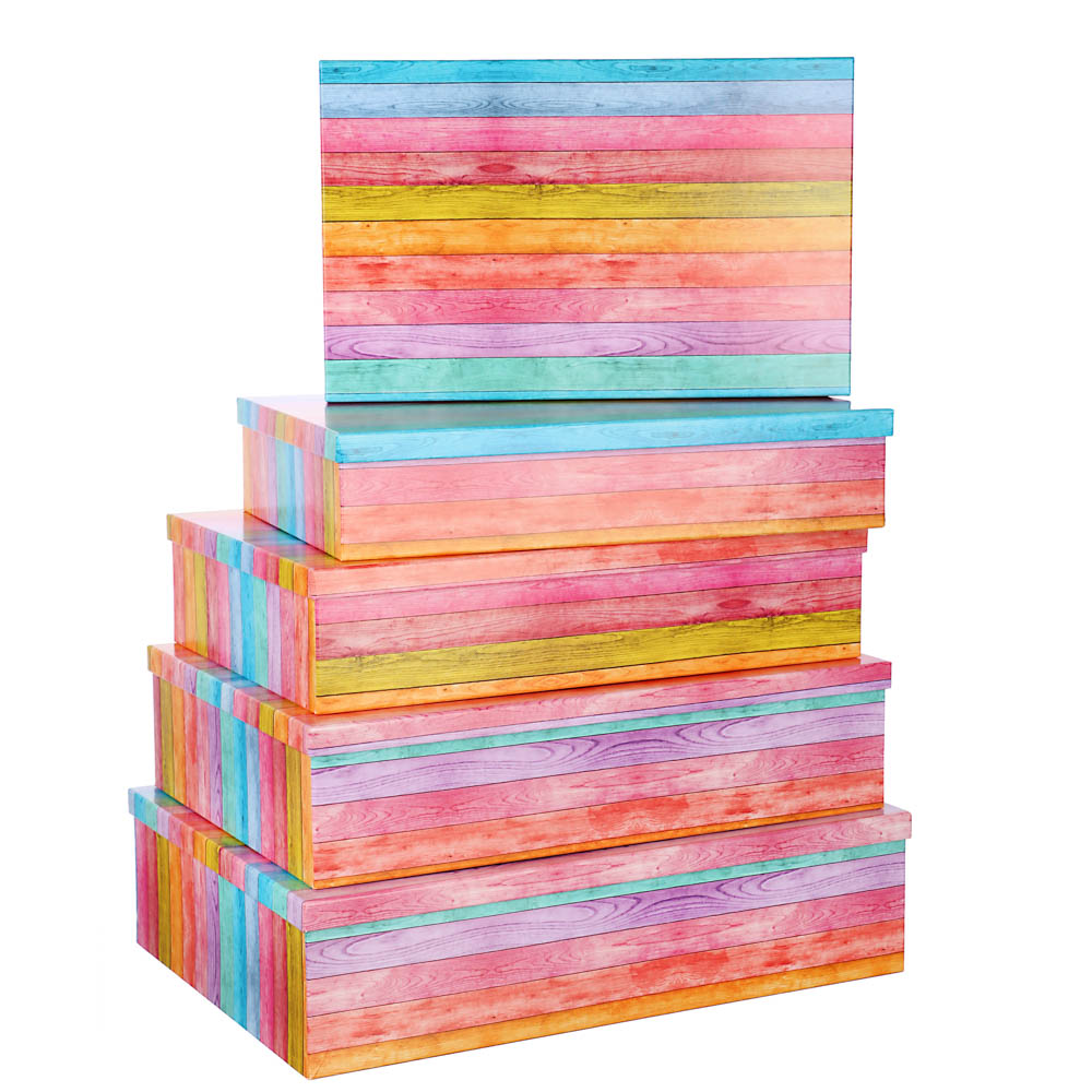 Набор прямоугольных коробок 5 в 1 "Кантри", 40x28x10-32x20x6 см, ПП-3179, бумага - #2