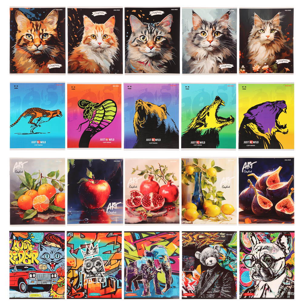 Тетрадь 48л. в клетку, офсет, обл. мел.картон, скрепка, твин лак, микс - #1