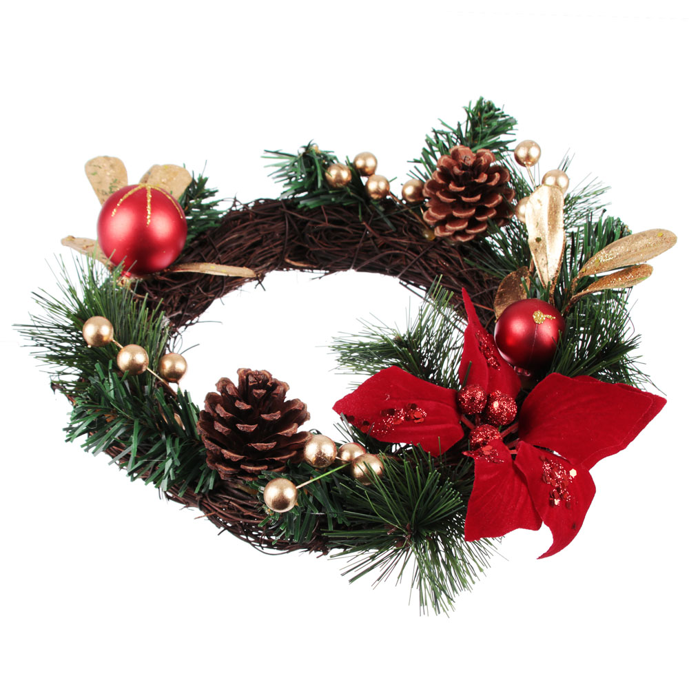 Венок Рождественский Сноубум из ротанга с еловым декором, 20 см - #2