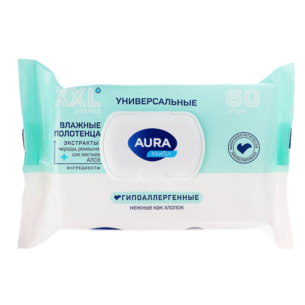 Влажные полотенца универсальные AURA Family, 60шт - #1