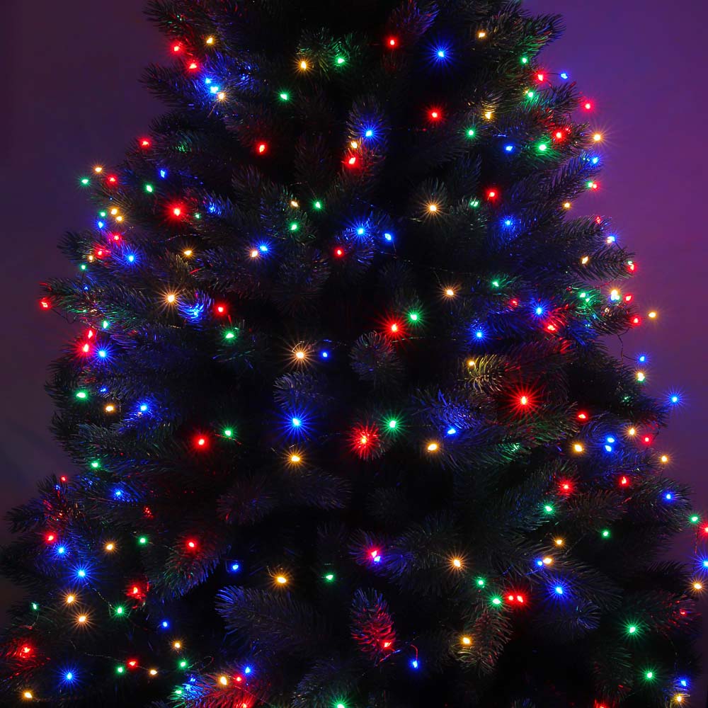 СНОУ БУМ Гирлянда эл. нить росы мишура 10м, 280LED, мульти, пост.свеч., мед.провол., зел. цвет, 220В - #6