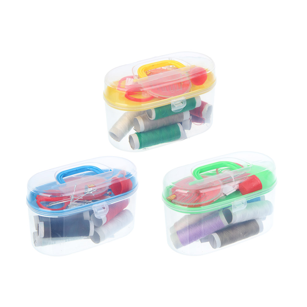 Набор швейных принадлежностей 15 пр. в пластик боксе (нитки, иголки, ножницы, сантиметр и т.д.) - #1