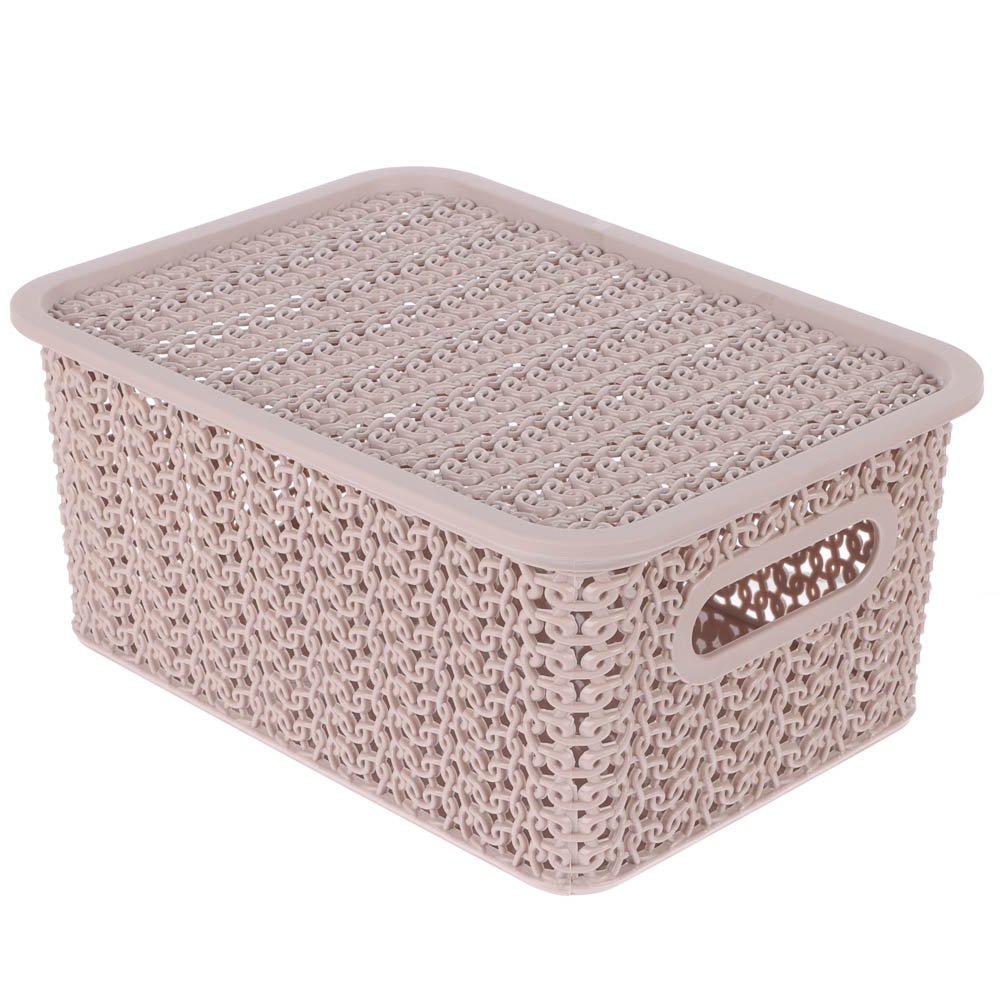 Корзинка Вязь 3л 235х173х105мм с крышкой, розовый нюд - #1