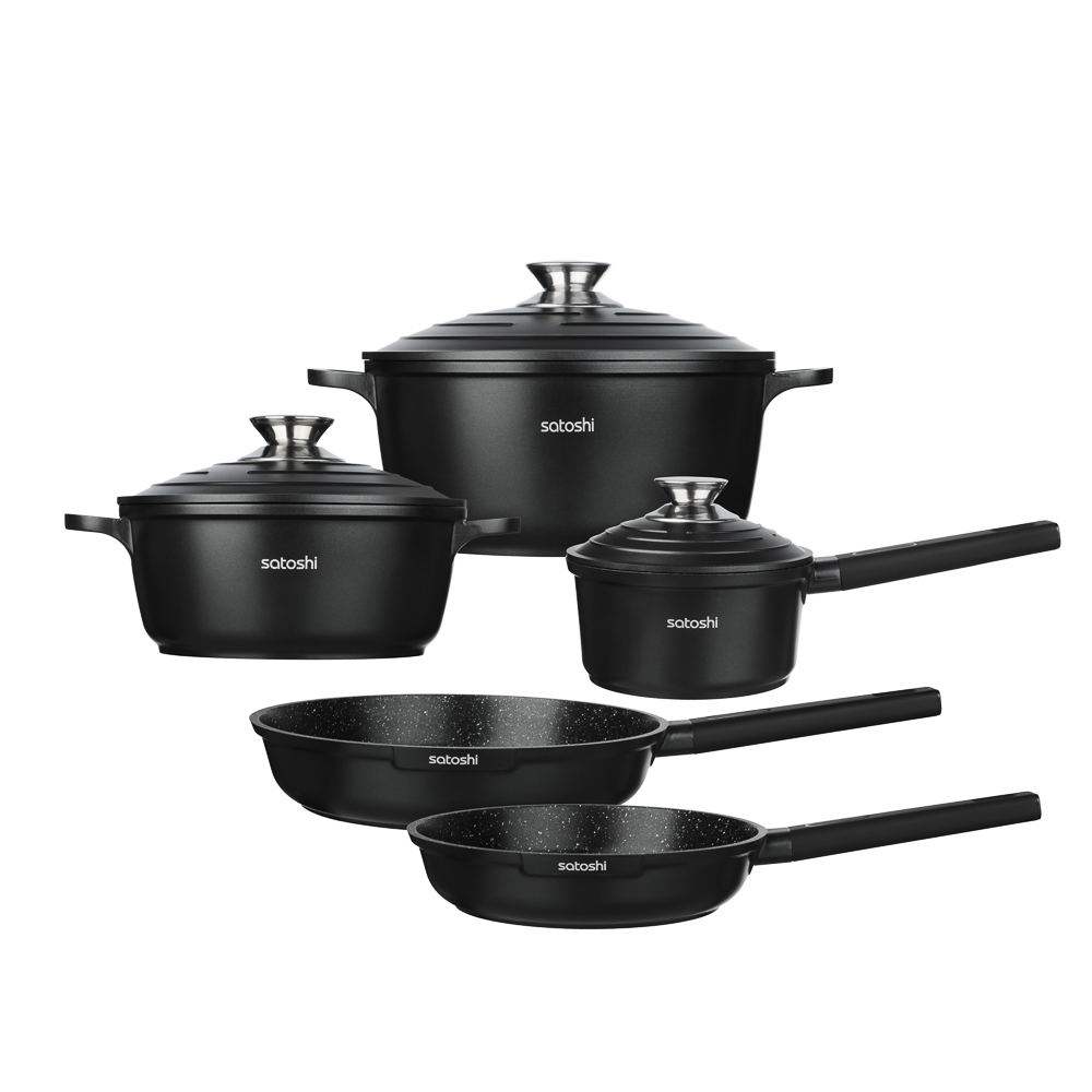 SATOSHI Артас Наб. пос. 8пр, сков. 24/28см;ковш+крыш 16см/1,4л, кастр+крыш 2л; 4л, а/п мрамор, инд - #1