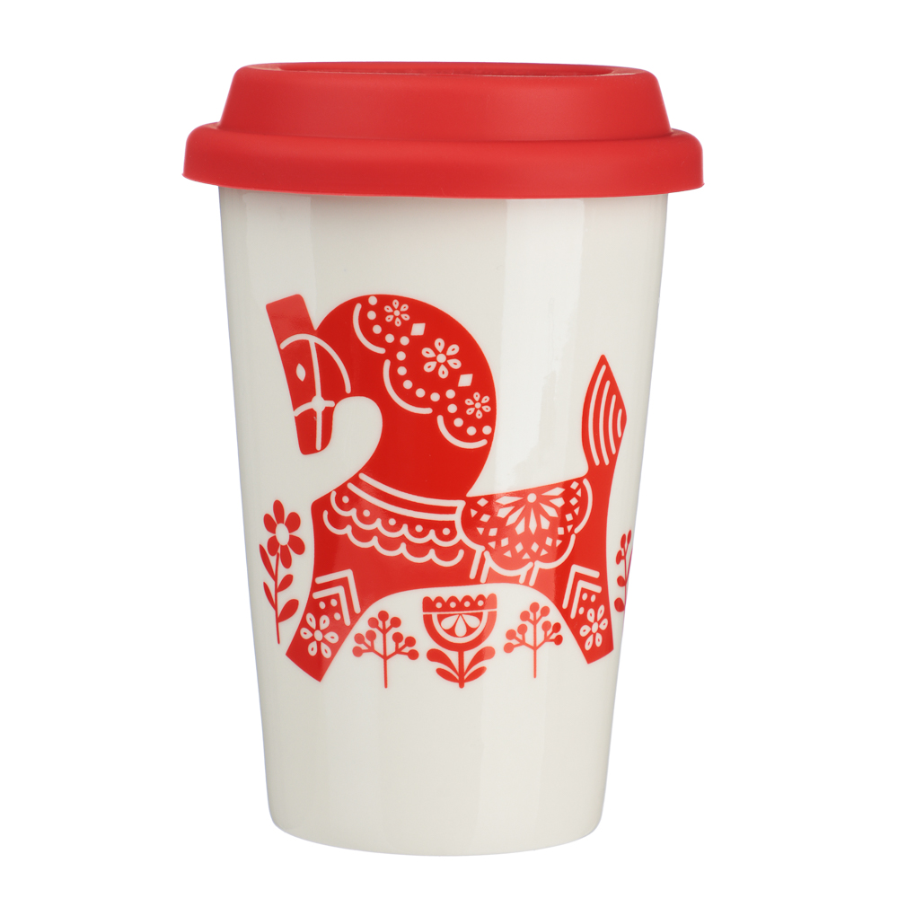 MILLIMI Кружка для кофе с силиконовой крышкой 450мл, фарфор, 2 дизайна - #2