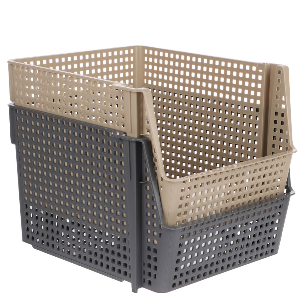 Корзинка для хранения Лофт10л штабелируемая серый, латте - #7
