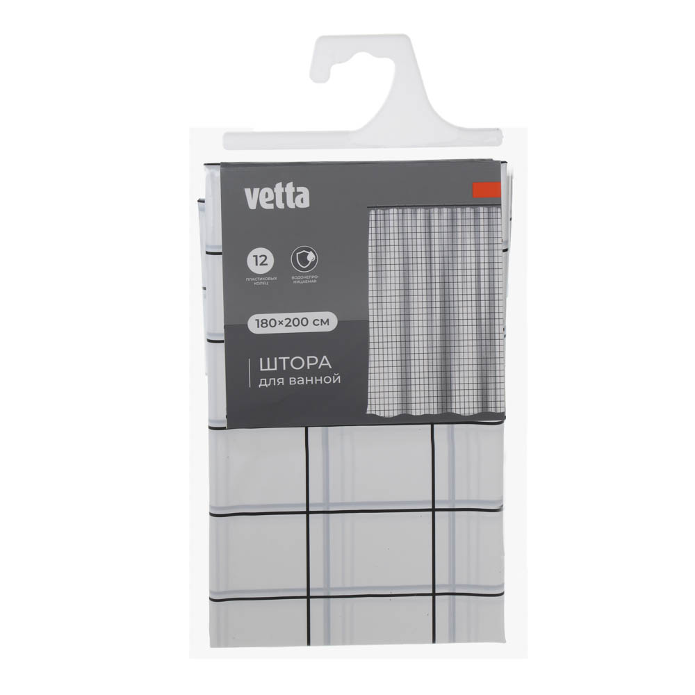 Шторка для ванной тм VETTA Квадро, ПЕВА 60г/м2, 180x200см, белый цвет - #3