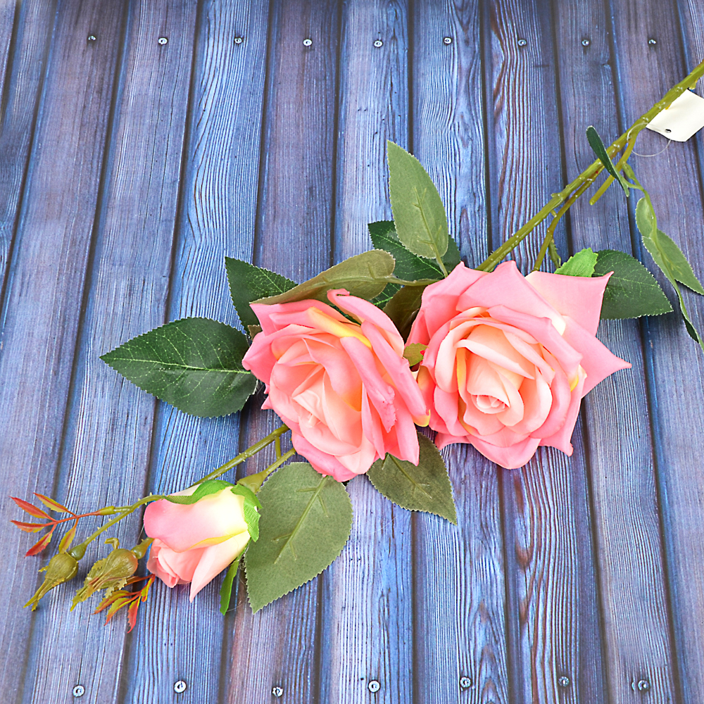 Цветок искусственный Ladecor, в виде ветки с розами, 94 см, 6 цветов - #2
