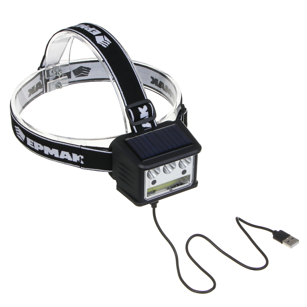 Фонарь налобный тм ЕРМАК,LED COB, 5 режимов,800мАч, Type-C, солн. батарея, красный свет, 78х55х56 мм - #8