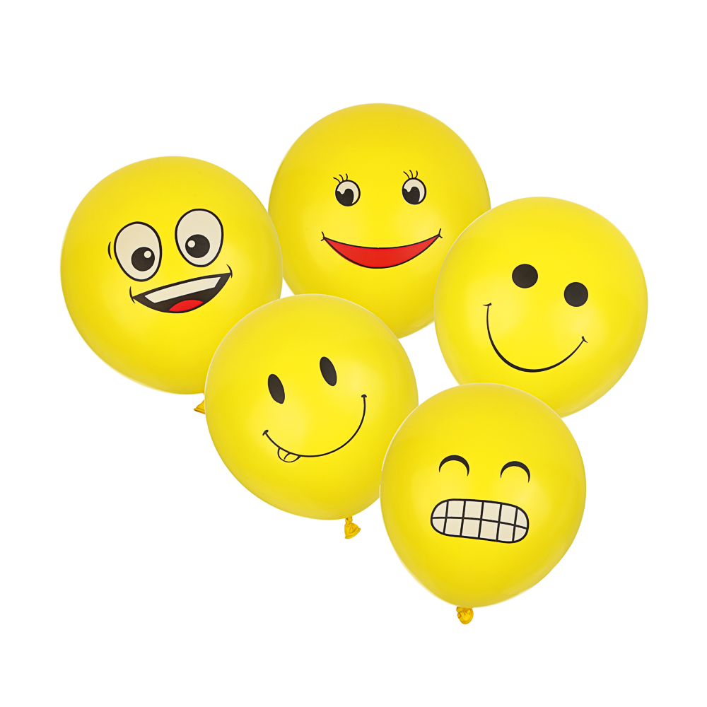 Набор воздушных шаров тм Fntastic, 5 шт, 12", с цветным рисунком Смайлы - #1