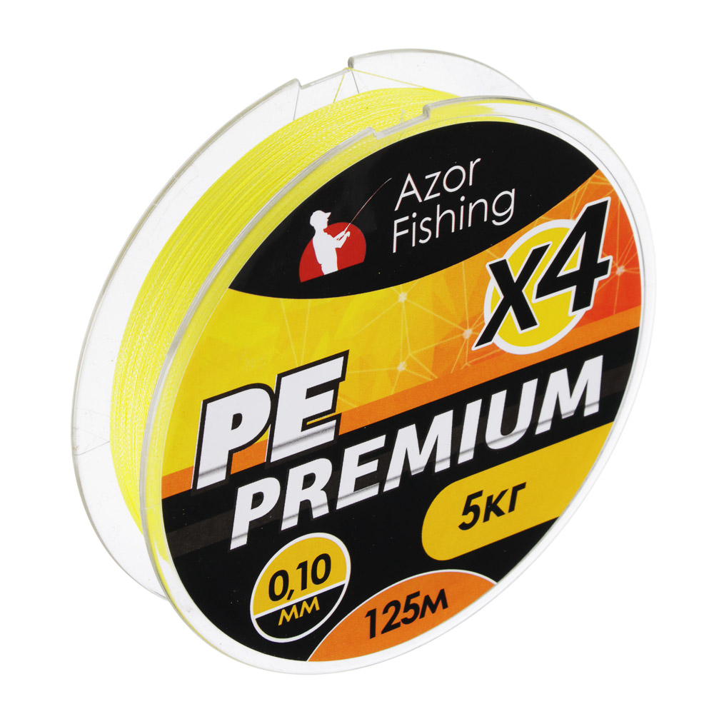AZOR FISHING Леска плетеная, PE Премиум 4 нити, 125м, желтая, 0,10мм, нагрузка 5кг - #1