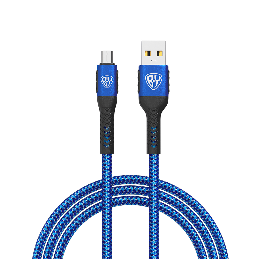 BY Кабель для зарядки Silky microUSB, 1м, Быстрая зарядка 3А, QC, PD 20W, тканевый, синий - #1