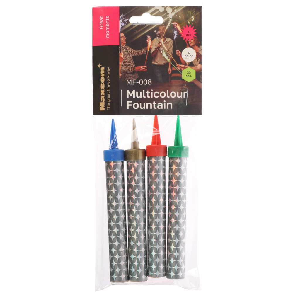 Фонтан свеча для торта, разноцветный поток искр: красн., зелен., синий, желт 10-12,5см. 30сек. 4 шт - #4