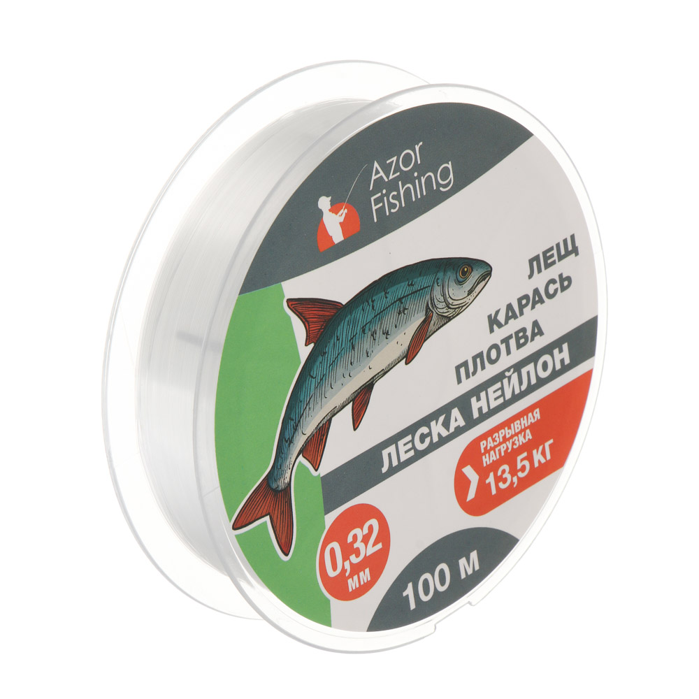 Леска "Лещ, Карась, Плотва" тм AZOR FISHING, нейлон, 100м, 0,32мм, 13,5кг, прозрачный - #1