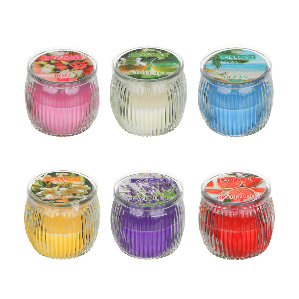 LADECOR Свеча ароматическая в стеклянном подсвечнике, парафин,7x6,5 см, 6 цветов - #1