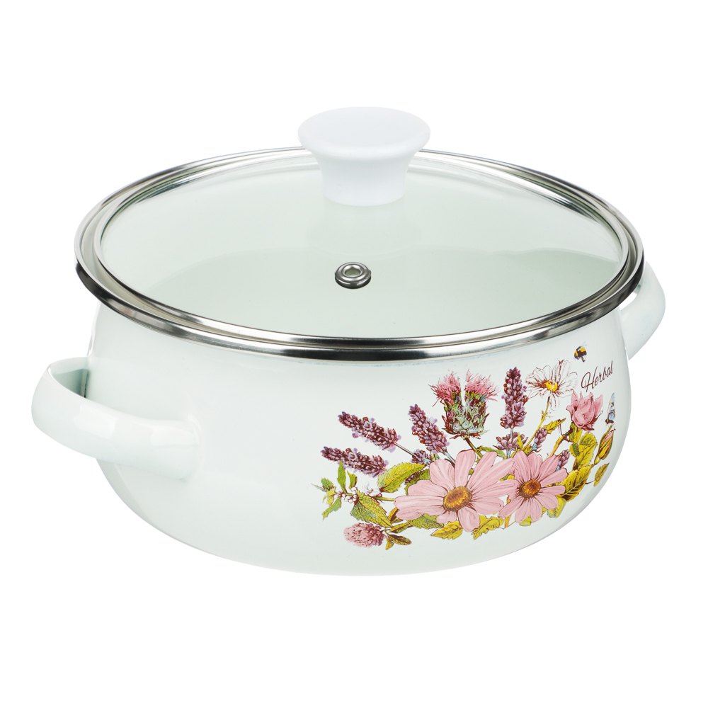 Набор мини-кастрюли 2шт.+салатник 1шт., с крышками, 6 пр (14/16/+14см, 0,7/1,1+0,7л) "Ботаника" - #1