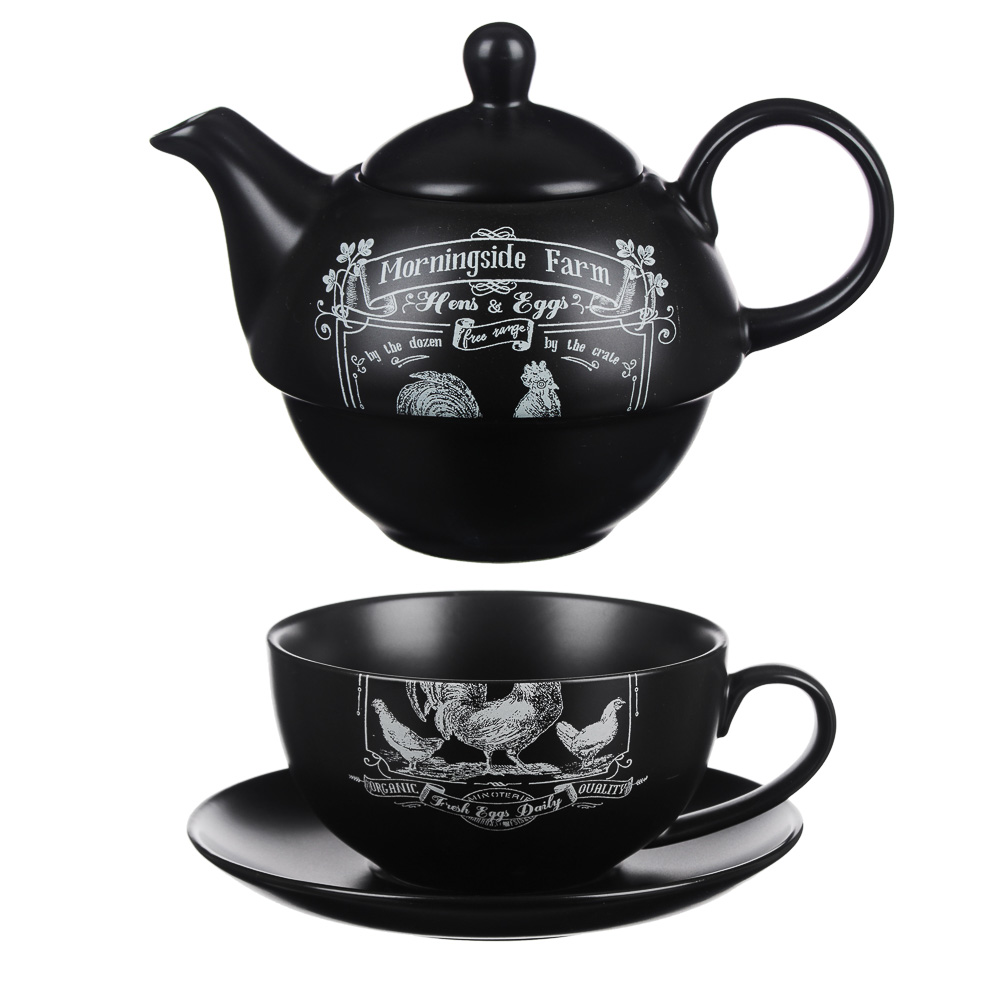 MILLIMI Ранчо Набор чайный "Эгоист", чайник 380мл, чашка 320мл, блюдце 15см, керамика - #2