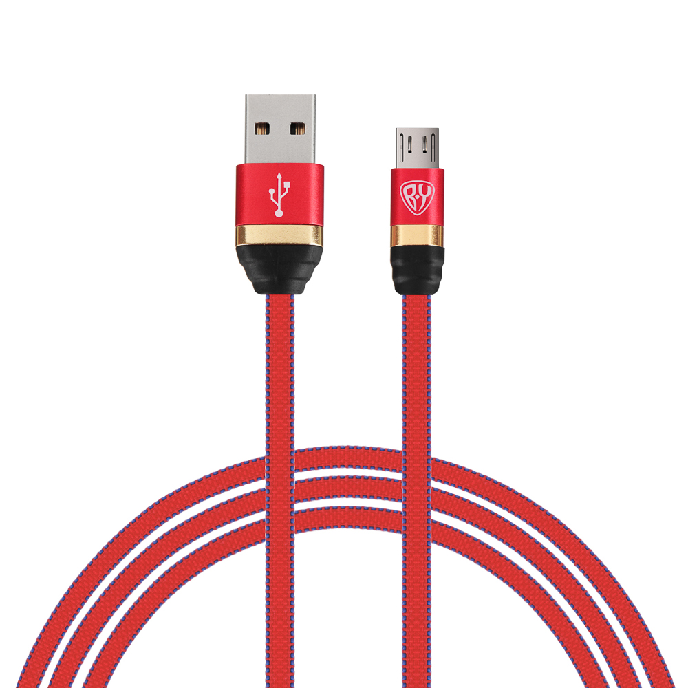 BY Кабель для зарядки Элегант Micro USB, 1м, 3А, быстрая зарядка QC3.0, тканевая оплётка, красный - #1
