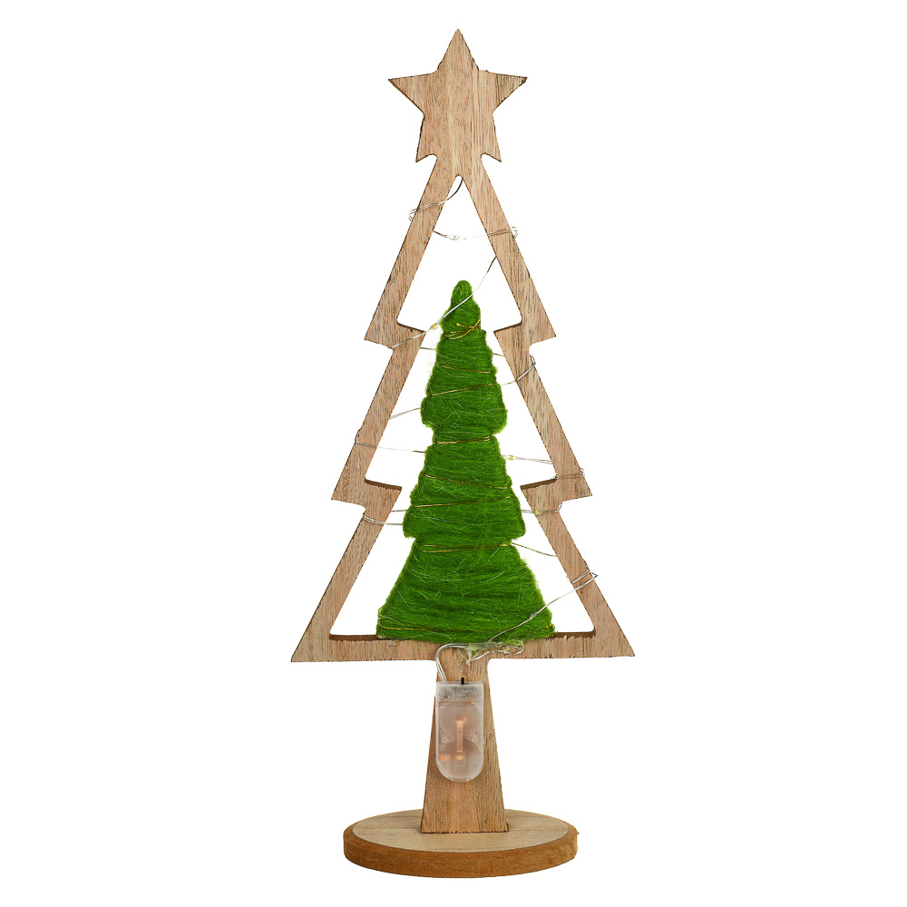 СНОУ БУМ Сувенир в виде елки с LED подсветкой, 17,5x41 см, дерево, полиэстер, цвет салатовый - #5
