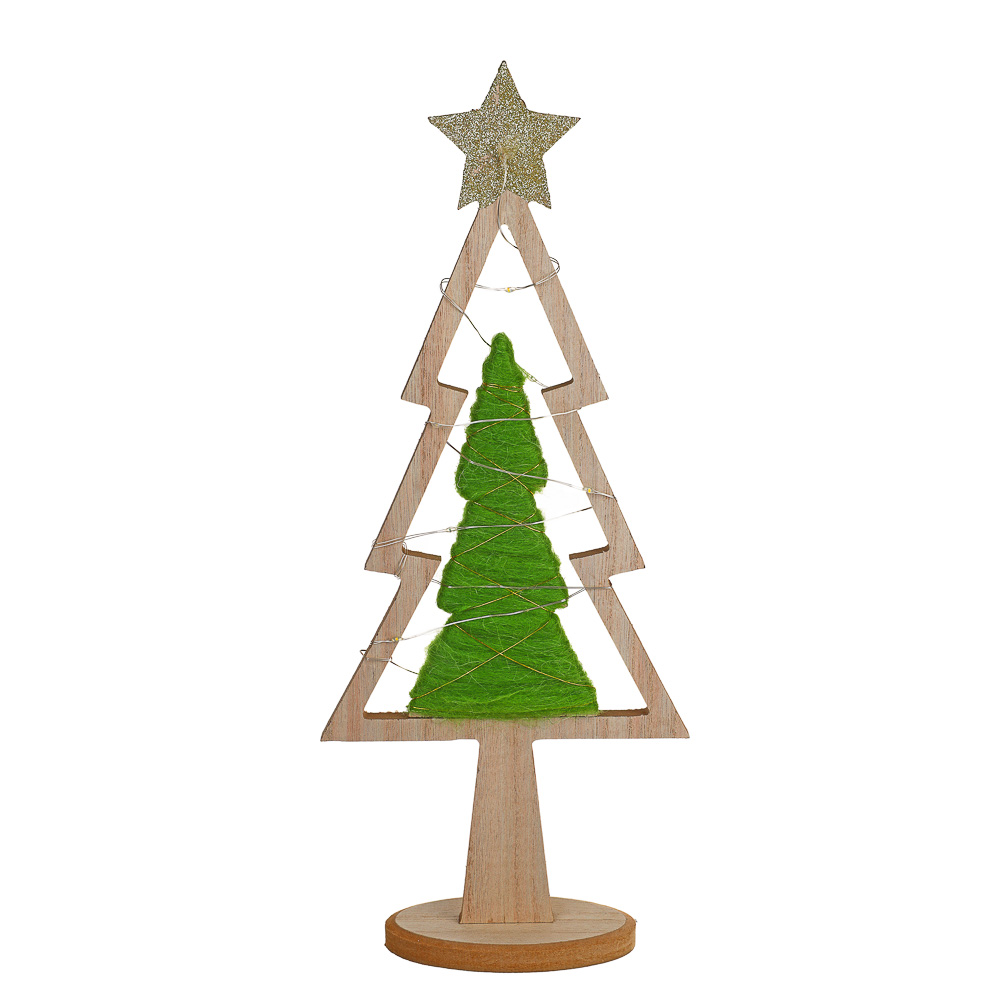СНОУ БУМ Сувенир в виде елки с LED подсветкой, 17,5x41 см, дерево, полиэстер, цвет салатовый - #2