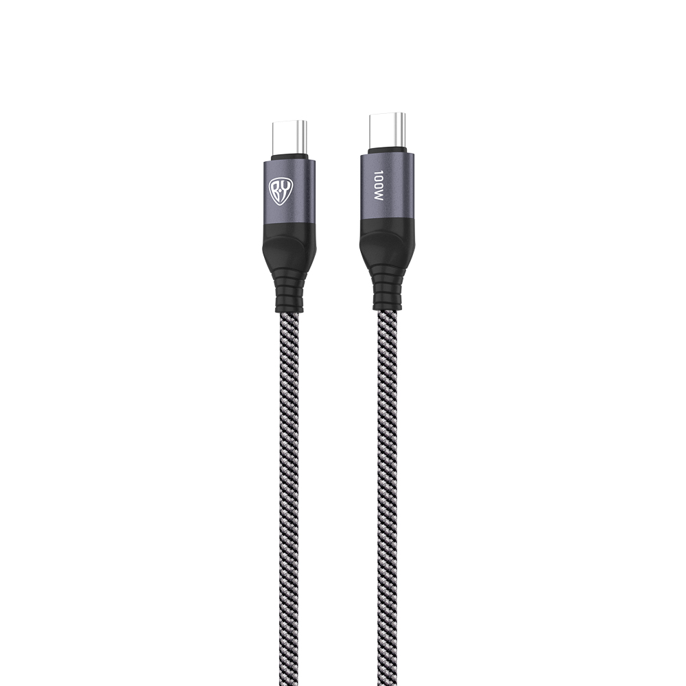 BY Кабель для зарядки Diverse Type-C-Type-C, 2м, Быстрая зарядка 5А, PD 100W, тканевый, серый - #3