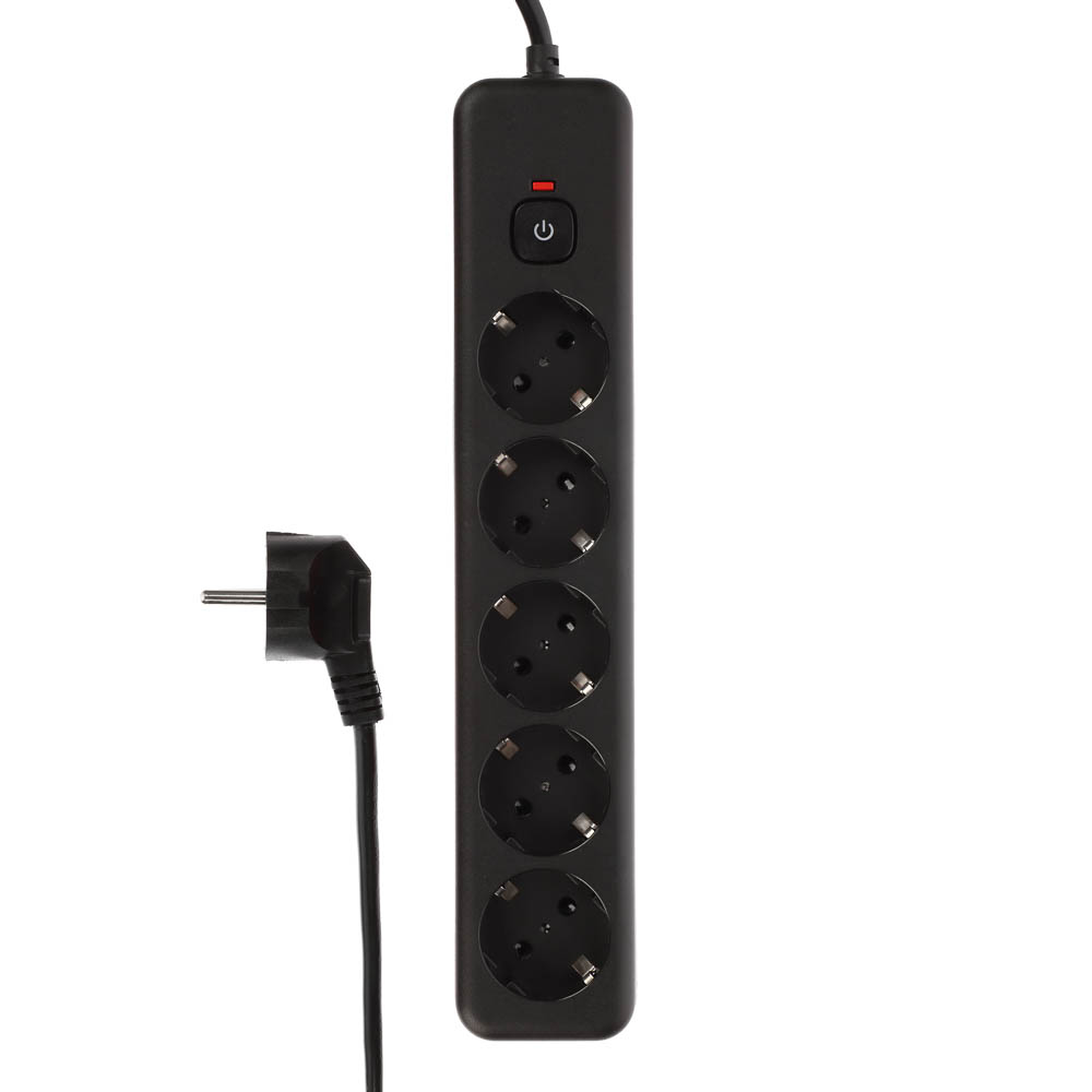 BY Удлинитель, сетевой фильтр Black 5 розеток, 3 м, выкл., 2500Вт,чёрный - #1