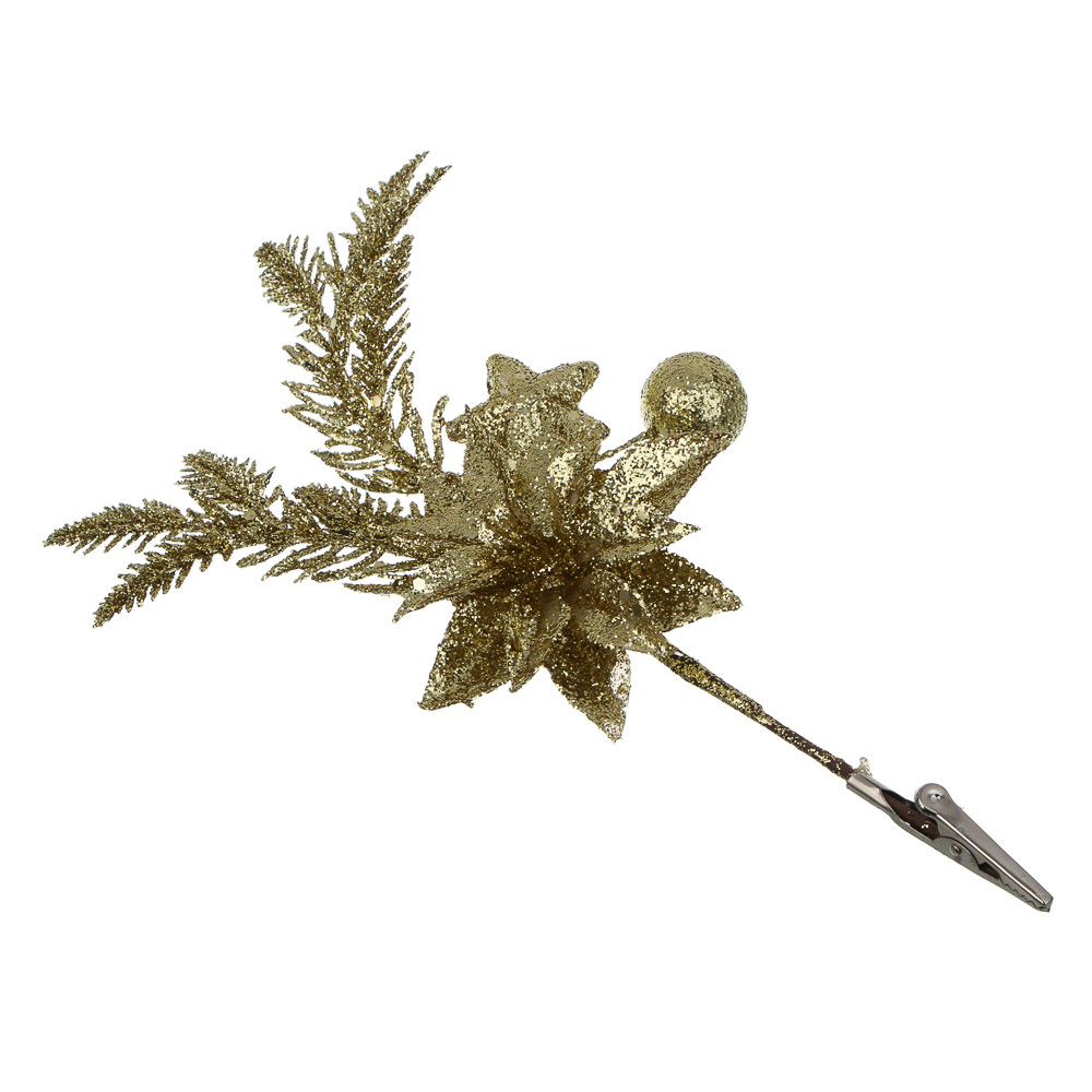 СНОУ БУМ Цветок на ветке 28 см, металл, пластик, глиттер, 3 цвета - #6