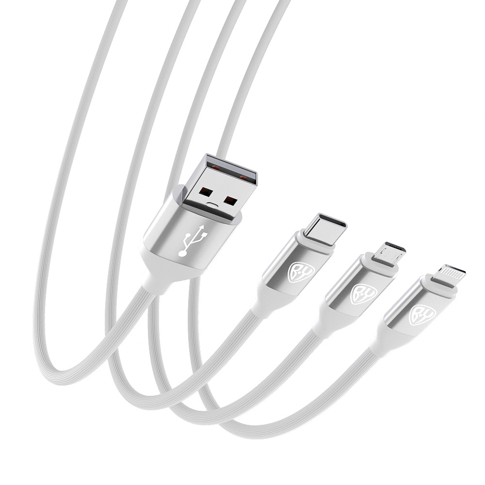 Кабель для зарядки BY 3 в 1, iP/Micro USB/Type-C, белый, 2.4А, 1,5 м - #5