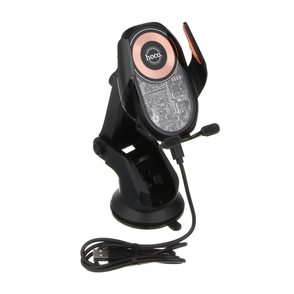 Держатель автомобильный для телефона hoco. модель HW34, беспроводная зарядка, черный - #15