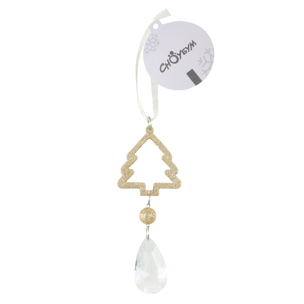 СНОУ БУМ Декоративная подвеска "Елочка" 15x5,5 см, пластик, акрил, золото, серебро, 2 цвета - #5