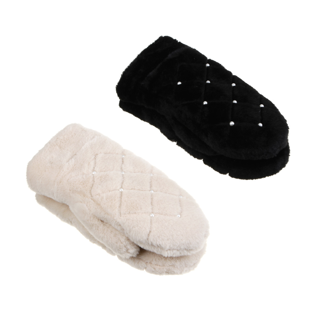 GALANTE Рукавицы женские из эко меха с искусст.жемчугом, р-р 18-20, 2 цвета, СЗПВ24-44 - #1