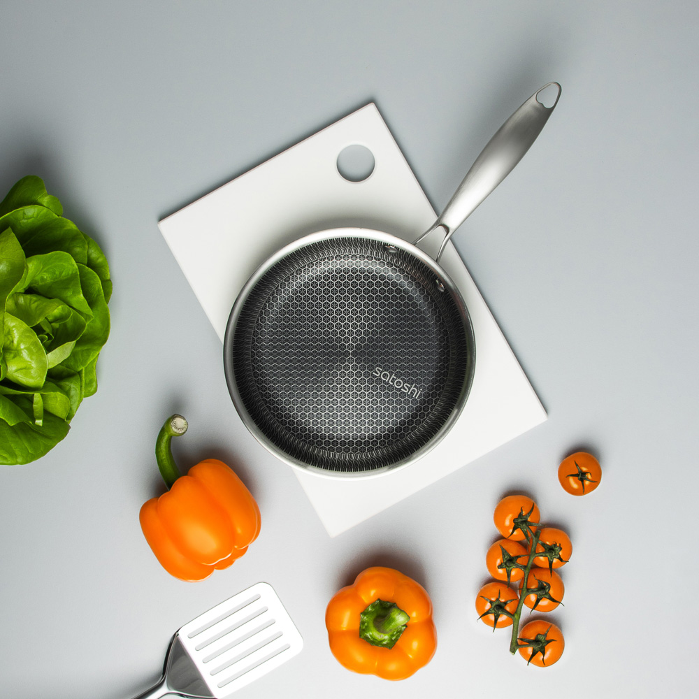 SATOSHI Савона Сковорода Triply 3-х слойная 20х4,0см, нерж.сталь 18/10, антиприг.покр. "соты", инд - #12