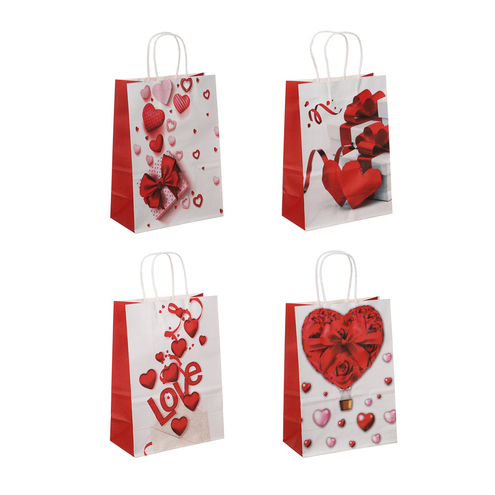 LADECOR Пакет подарочный, бумажный, 18,5x9,5x25,5 см, 4 дизайна, сердца - #1