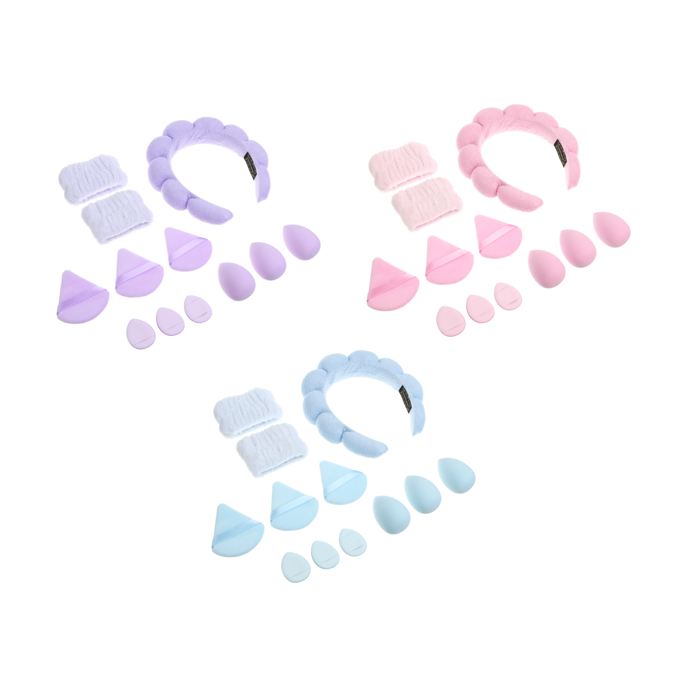 Набор 12шт тм ЮНИLOOK (ободок 1шт, напульсники 2шт, пуховка 3шт, д тона 3шт, блендер 3шт), 3цвета - #1