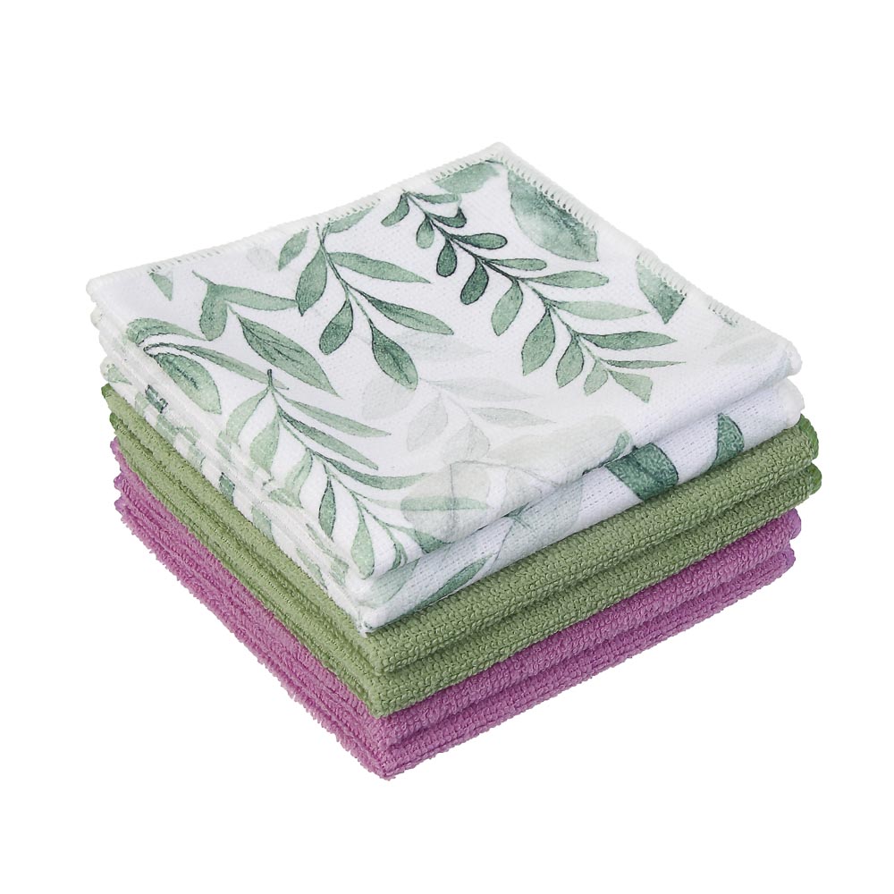 Набор салфеток из микрофибры тм VETTA Ботаника, 30х30 см, 200г/кв.м, полиэстер, 3 цвета, 6 шт - #1