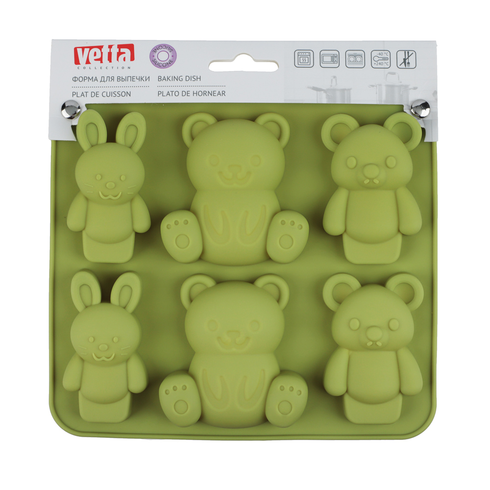 VETTA Форма для выпечки 6 ячеек 16х14х2см, "Мишки и зайчики", силикон, 3 цвета - #6