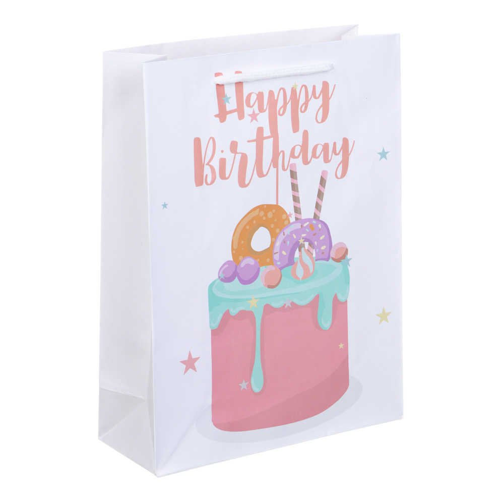 Пакет подарочный бумажный, M 18x24x7 см, 128 гр, 4 дизайна, Happy Birthday - #2