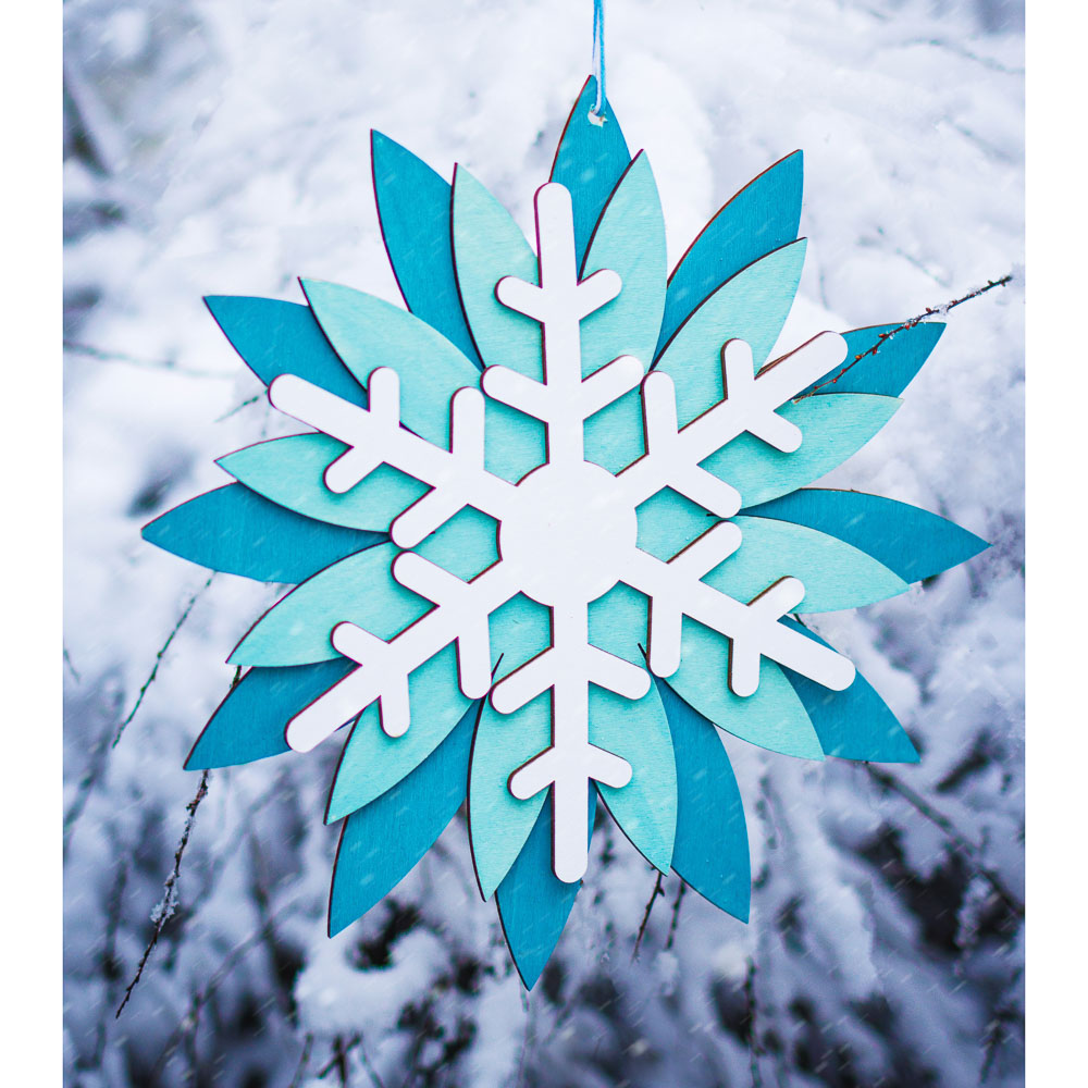 СНОУ БУМ Сувенир подвеска в виде снежинки, 23 см, дерево, 2 дизайна - #7