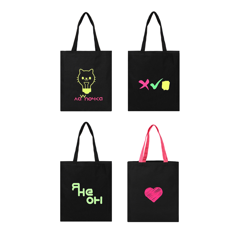 BY Сумка-шоппер, 38x42см, "Флуо", внутр.карман, длинные ручки 58 см, черный ПЭ, флуор.печать, 4диз. - #1